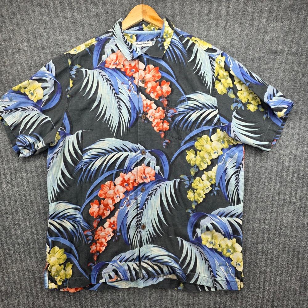 Tommy Bahama Mens Silk Hawaiian Shirt Aloha Tropical Print Button Down Large‎